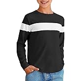 Imily Bela Kids Boys T Shirts Casual Long Sleeve Color Block Tops Crewneck Loose Basic Tees 5-14 Years