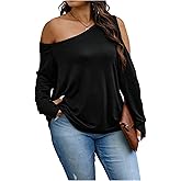 WDIRARA Women's Plus Size Off the Shoulder Sweatshirt Cut Out Long Sleeve Pullover Tops