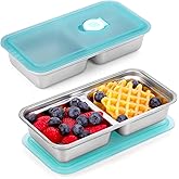 IGUOCY Reusable Snack Containers with Lids, Stainless Steel Snack Containers, Double Compartment Condiment Bowls, Meal Prep Lunch Box, Takeout, Travel and Camping Food Storage (2PCS)