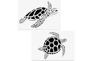 CODOHI Sea Turtle Stencils, 2 Pcs Sea Turtle Sea Creature Print Stencil for Painting on Wood Fabric Wall Furniture Home Decor Reusable A4 Size 8.3"x11.7"