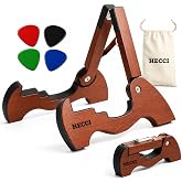 HECCI Foldable Solid Wood Guitar Stand for Acoustic Guitars, Electric &amp; Classical Guitars, Bass &amp; Ukulele, Portable A-Frame Floor Stand with Carry Bag &amp; 4 Picks