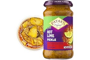 PATAK'S Patak’s Medium Lime Pickle - Authentic Indian Relish w/Lime Dices, Mustard Seeds & Aromatic Spices - Perfect for Sandwiches, Curries & Cold Meats - Indian Pickle - 10oz Jar (Pack of 1)