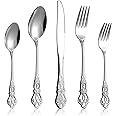Cididu 40 Pieces Retro Royal Silverware Set for 8, Stainless Steel Flatware Set, Dishwasher Safe Dinnerware Set Including Forks Spoons and Knives, Vintage Cutlery Set for Wedding, Party and Christmas