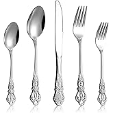 Cididu 40 Pieces Retro Royal Silverware Set for 8, Stainless Steel Flatware Set, Dishwasher Safe Dinnerware Set Including For