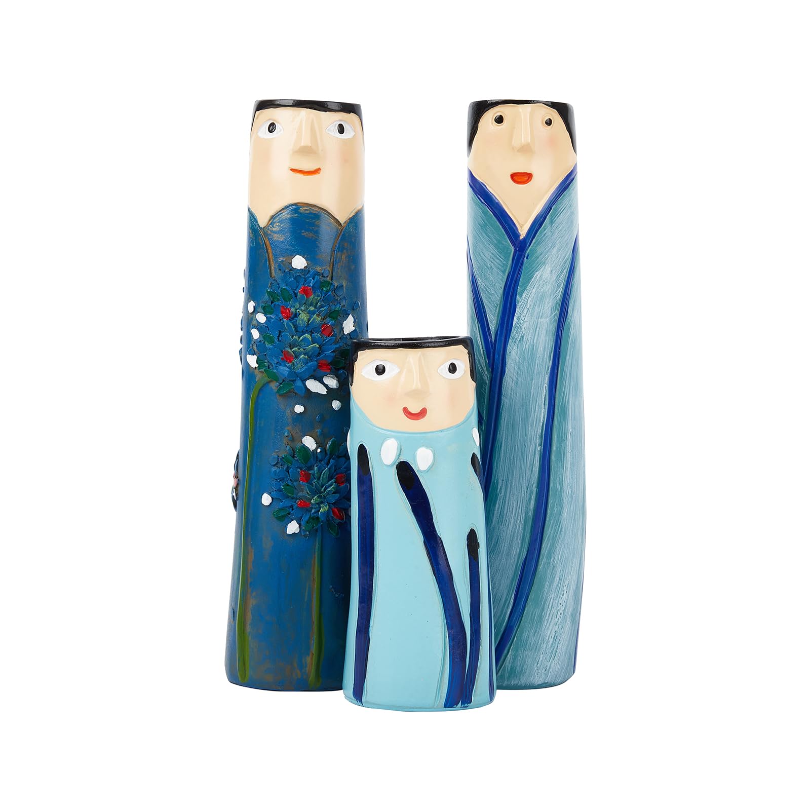 Face Family Vase Dried Flower Vases Set of 3,Cute Resin Spring Autumn Decoration,Farmhouse Table Desk Decor (3Pcs-Blue)