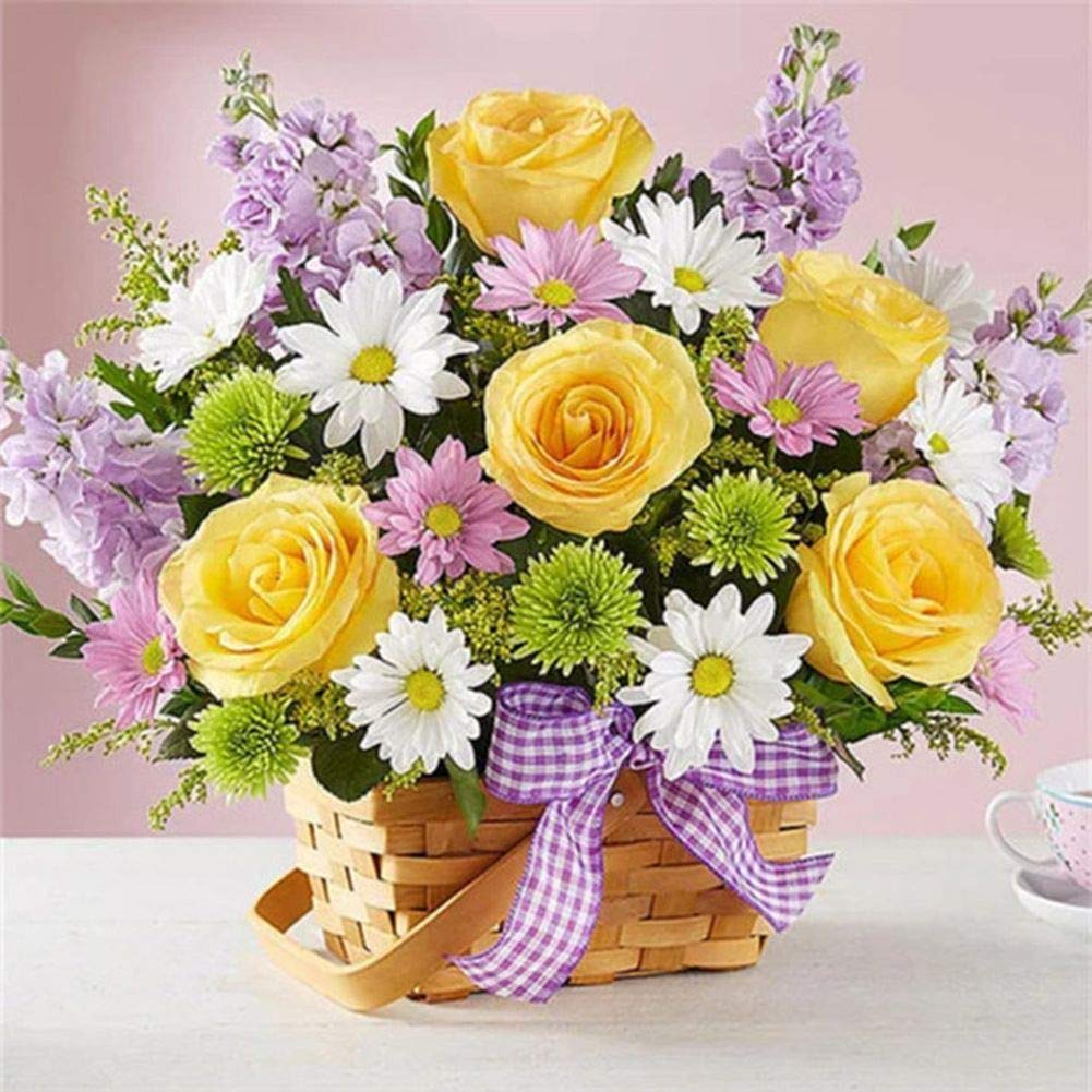 LANSUER DIY 5D Diamond Painting by Number Kits for Adults,Full Round Drill Crystal Rhinestone Embroidery Paintings Art Craft Yellow Rose 11.8x11.8in