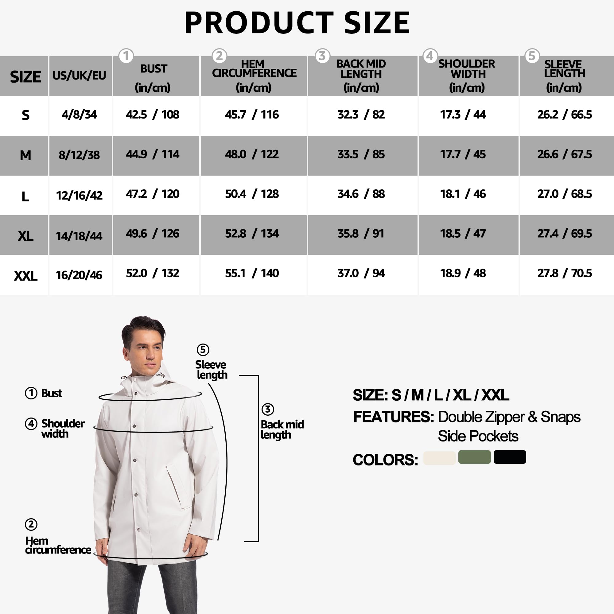 UNIQUEBELLA Regenjacke Herren Wasserdichter, Regenmantel mit Kapuze für Männer Atmungsaktiv Windbreaker Winddichter Outdoor Herren mantel Leichtgewicht