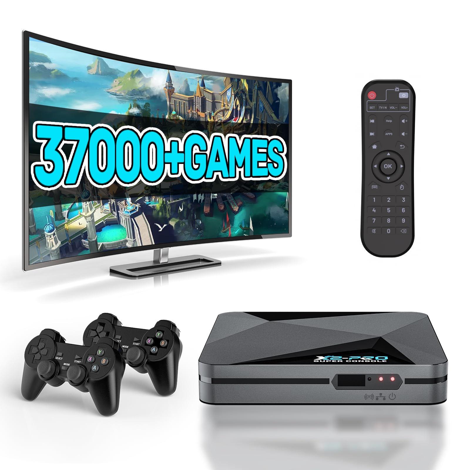 Kinhank Super Console X2 Pro Retro Game Console Built-in 37000+ Games, Android 9.0/Emuelec 4.6 Game System, 4K UHD Output,2.4G/5G, BT 5.0