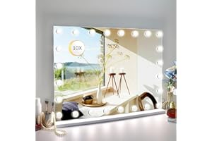 LilyHome 31.5"x 23.6" Vanity Mirror Makeup Mirror with Lights,10X Large Hollywood Lighted Vanity Mirror with 24 Dimmable LED Bulbs,3 Color Modes,Touch Control for Bedroom,Wall-Mounted,White