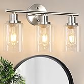 Unicozin 3 Light Vanity Lights, Brushed Nickel Wall Sconce Light with Clear Glass, Bathroom Light Fixtures, Wall Lights for M