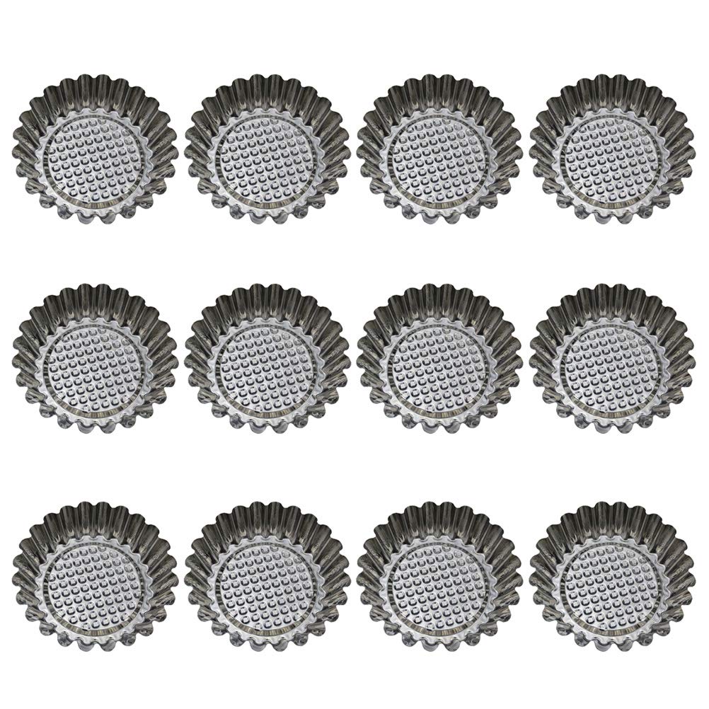 DOITOOL Round Lace Egg Tart Molds 3.74 Inch Non-Stick Stainless Steel Tartlet Moulds Reusable Baking Cups for Muffins Pies Cheesecakes and Desserts