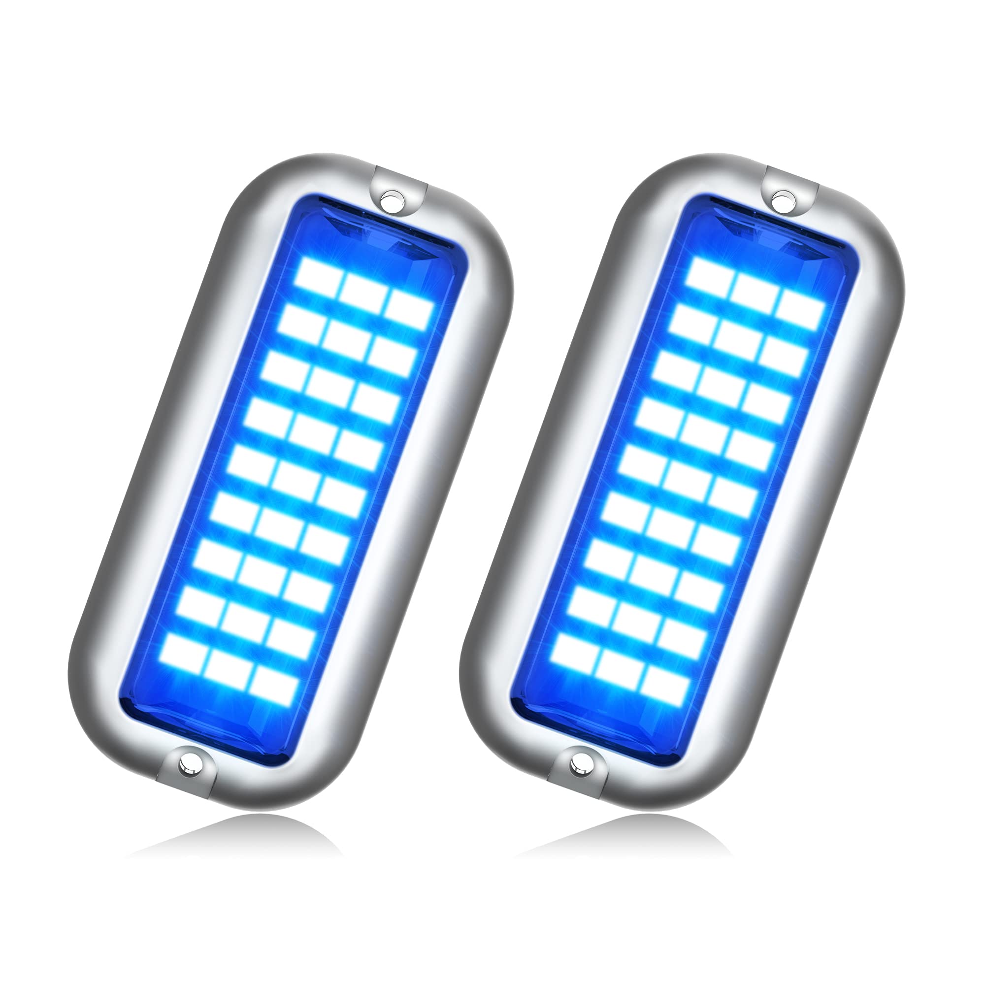 BASIKER BS1 Marine LED Boat Light (2x1200LM 27LED), 10-36V, 316 Stainless Steel, IP68, Air or Underwater, Surface Mount Designed for Cruise Ships, Yachts, Boats, Sailboat, Pontoon, Transom (Blue)