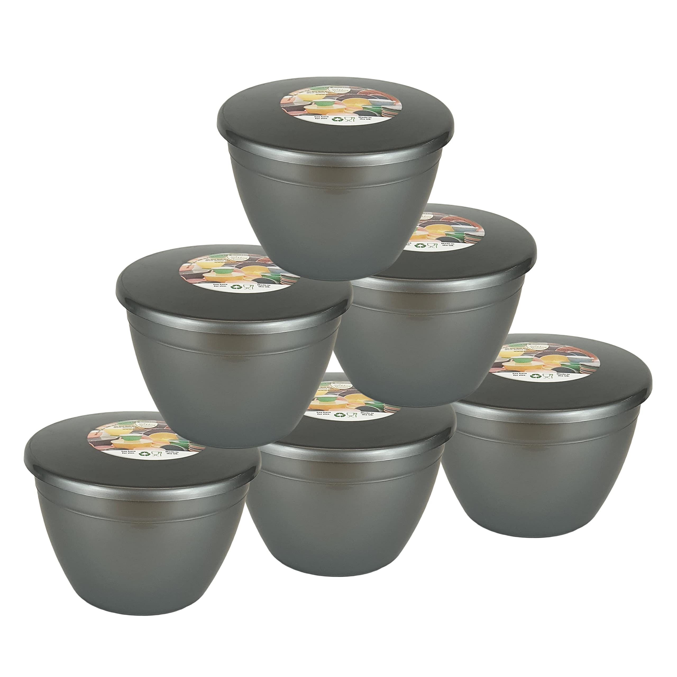 Just Pudding Basins Silver Coloured 1 Pint 570ml Plastic Basin Bowl and Clip-on Lid (6 Pack)