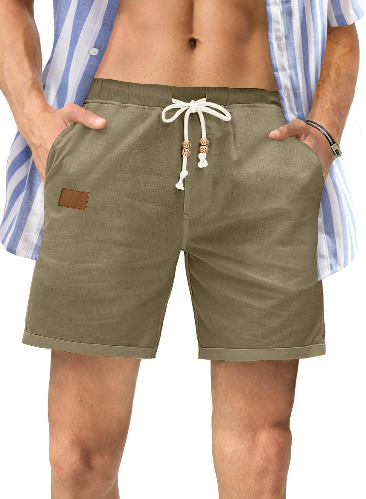 Photo 1 of JMIERR Men's Casual Cotton Linen Shorts - Drawstring Summer Beach Stretch Golf Dress Short 5 inch Polo Shorts with Pockets for Men,2XL,B Green