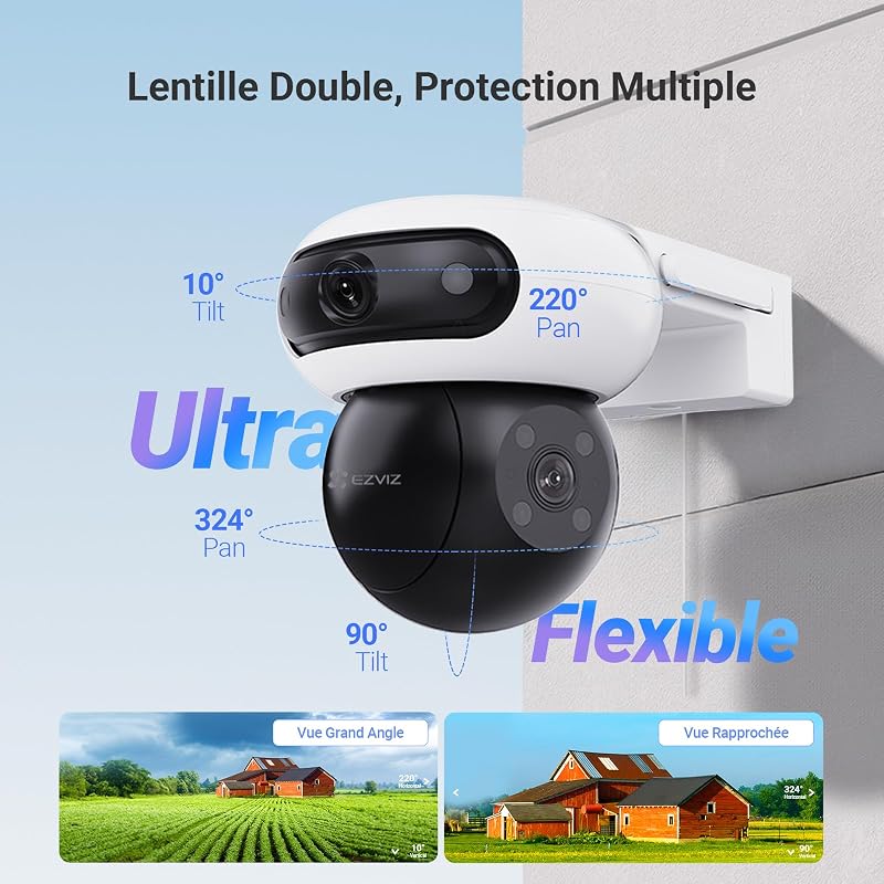 8MP(4MP+4MP) Caméra de Surveillance Extérieur à Double Objectif, C90