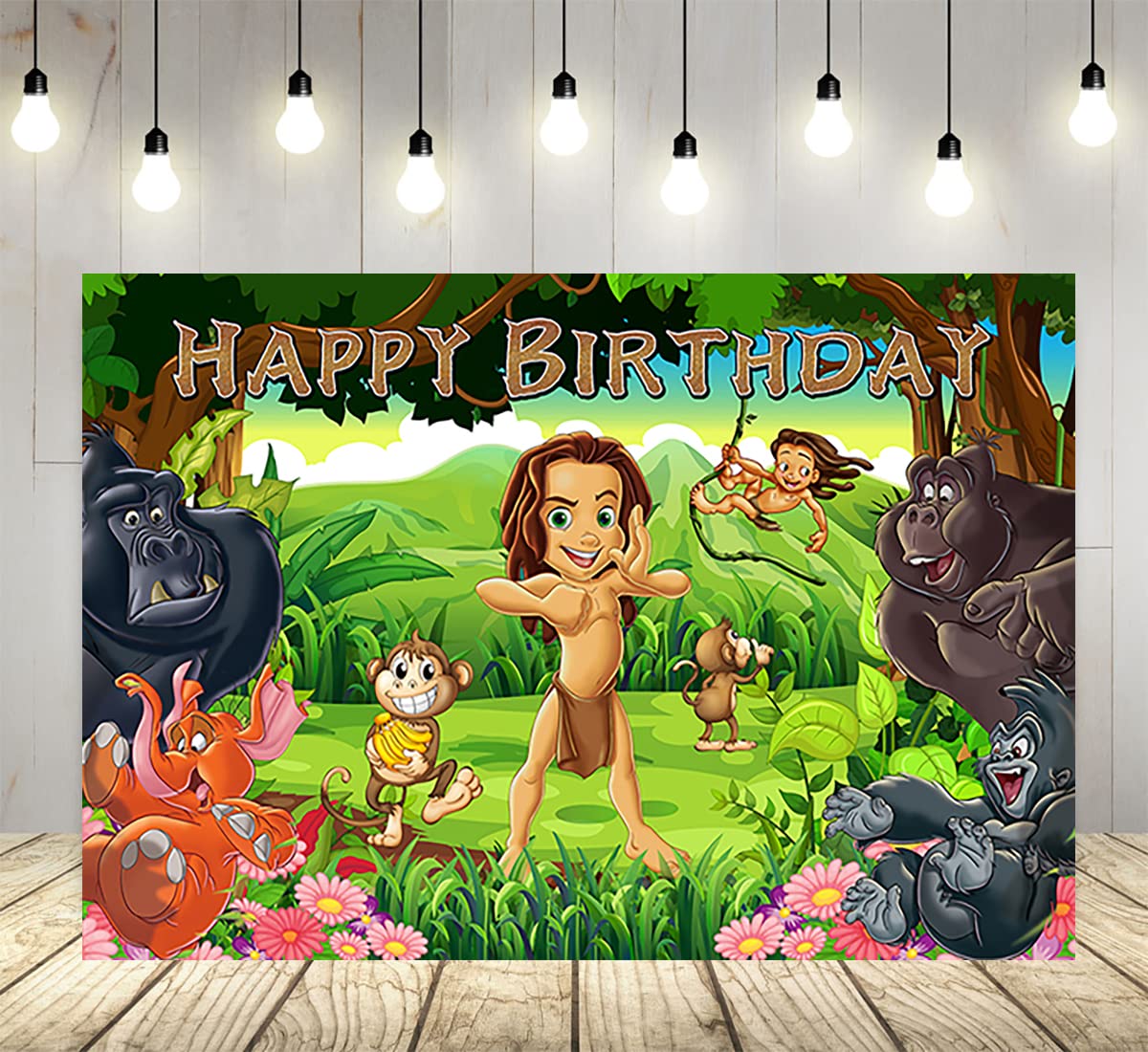 Photo 1 of Safari Jungle Backdrop for Birthday Party Supplies Safari Photo Backgrounds Tarzan Theme Baby Shower Banner 59x38in