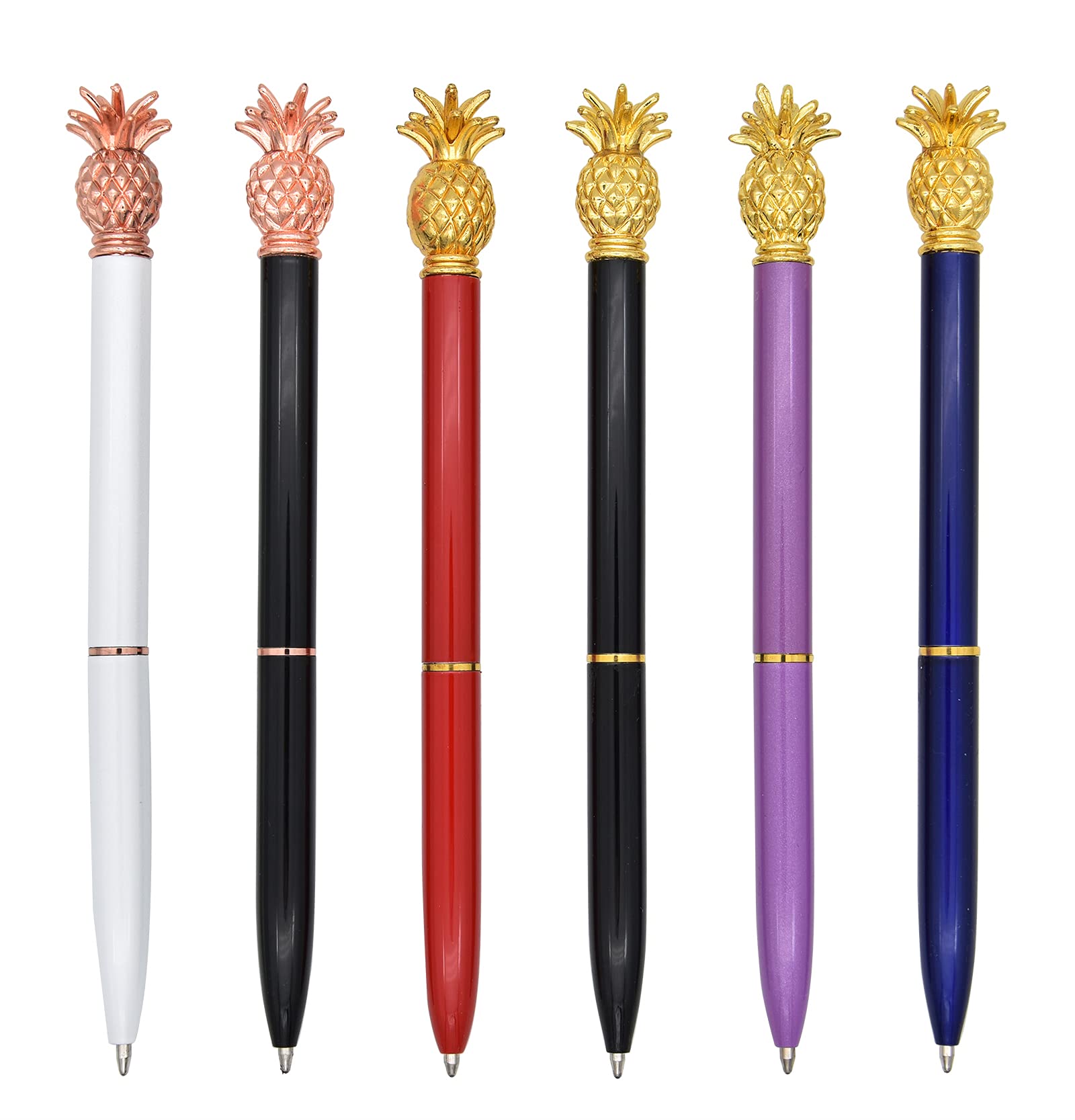 Gullor 6 Pieces Pineapple Pens, Bling Metal Ballpoint Pens for School Office Supplies 1.0 mm Black Ink, Multicolor B