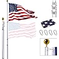 25FT Telescoping Flag Pole Kit, Extra Thick Heavy Duty 14 Gauge Telescopic Flagpole Fly 2 Flags, Outdoor Aluminum Inground Flag Poles with 3x5 American Flag, Golden Ball Top for Residential,Yard or Commercial