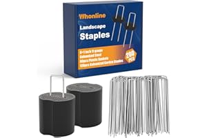 Whonline 200pcs 6 Inch Garden Stapes Landscape Staples Set, 120pcs 11 Gauge Landscaping Fabric Staples and 80pcs Gasket, Heavy Duty Galvanized Garden Stakes for Securing Lawn Yard