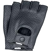 Riparo Mens Leather Full Mesh Fingerless Half-Finger Driving Motorcycle Riding Gloves (Black, Small)