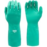 SHOWA 727 Chemical Resistant Gloves, 15-mil Nitrile, Large, 12-Pack | 15-mil thick rubber chemical gloves. 13-inch extended gauntlet and bisque grip. CE Cat III &amp; Food Safe, Latex-Free, Green.