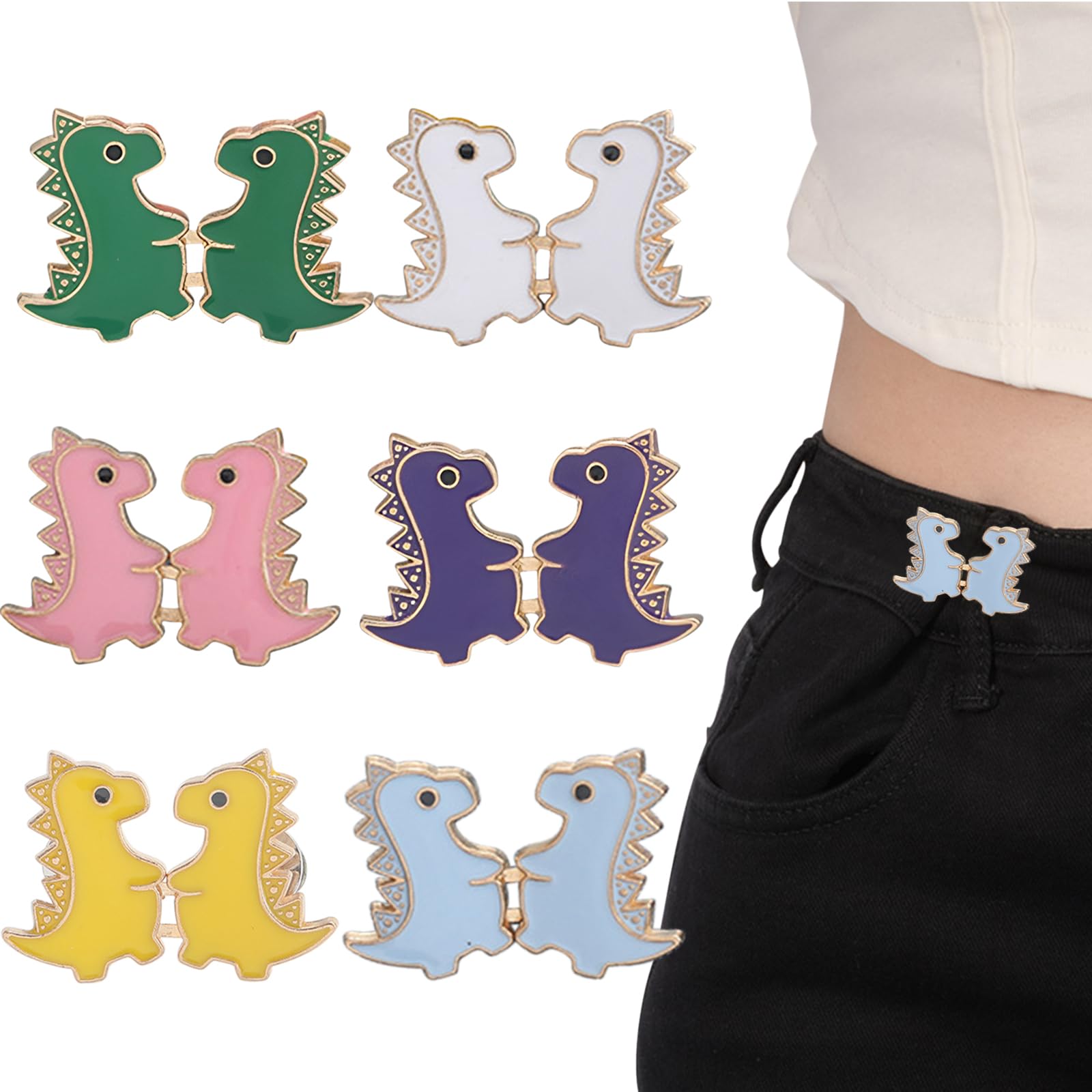 Photo 1 of TECHPLUS 6 Sets Instant Pant Waist Tightener - Cute Dinosaur Button Pins for Jeans,Tool-Free Adjustable Loose Jeans Waist Buckle for Women Men Girls Kids
