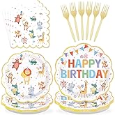 96Pcs Animal Parade Birthday Decorations Circus Carnival Plates and Napkins Circus Animals Birthday Decorations Favors for Kids Boys Girls Baby Shower Festive Circus Theme Party Supplies Serves 24