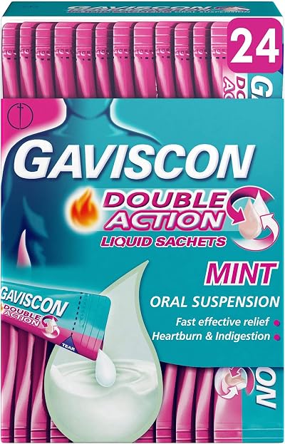 Gaviscon Double Action Mint Sachets 24x10ml Heartburn Relief Acid Reflux