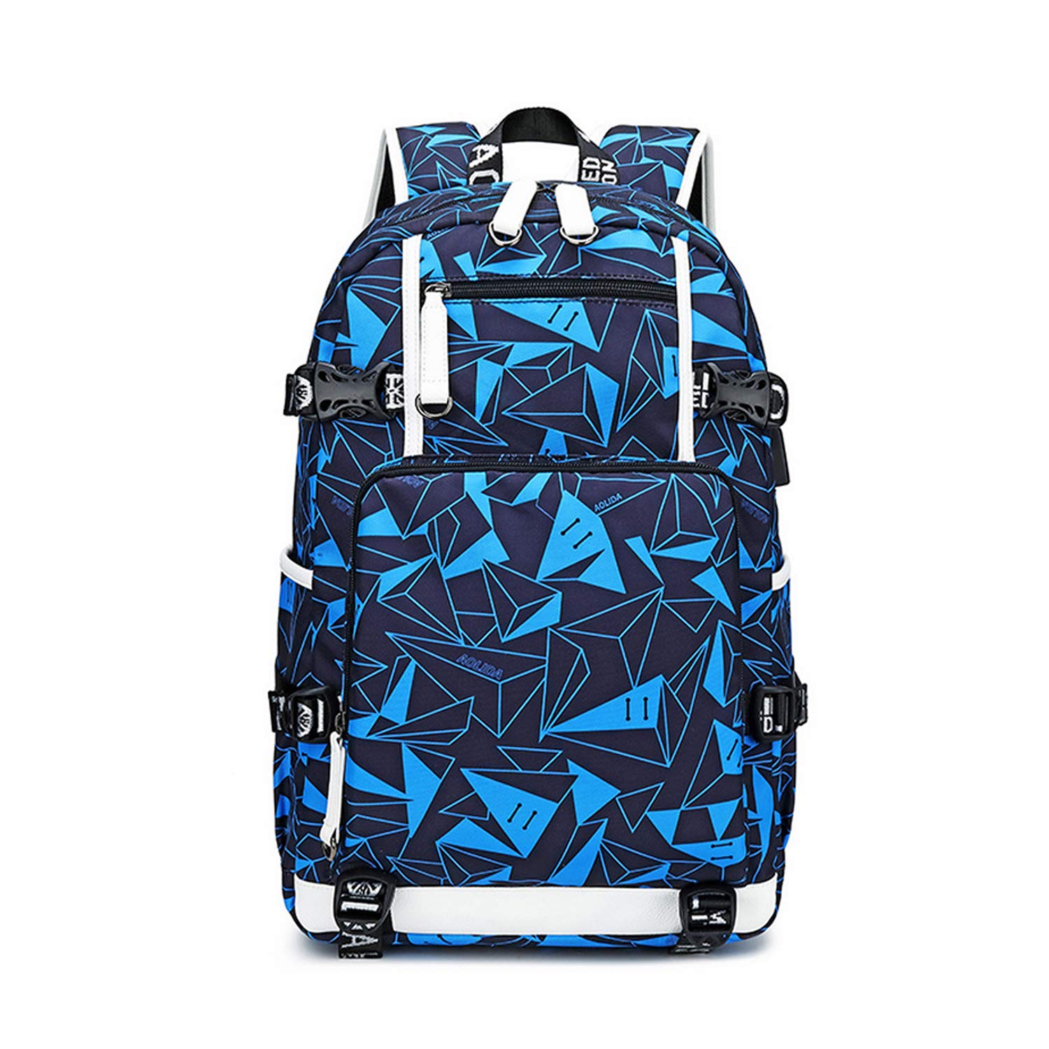 FANDARE Casual Backpacks Boys Girls School College Bag Backpack with USB Daypacks Teens Knapsack for Outdoor Travel Shopping Work Camping Rucksack Womens Mens Bookbag Durable Polyester Blue B