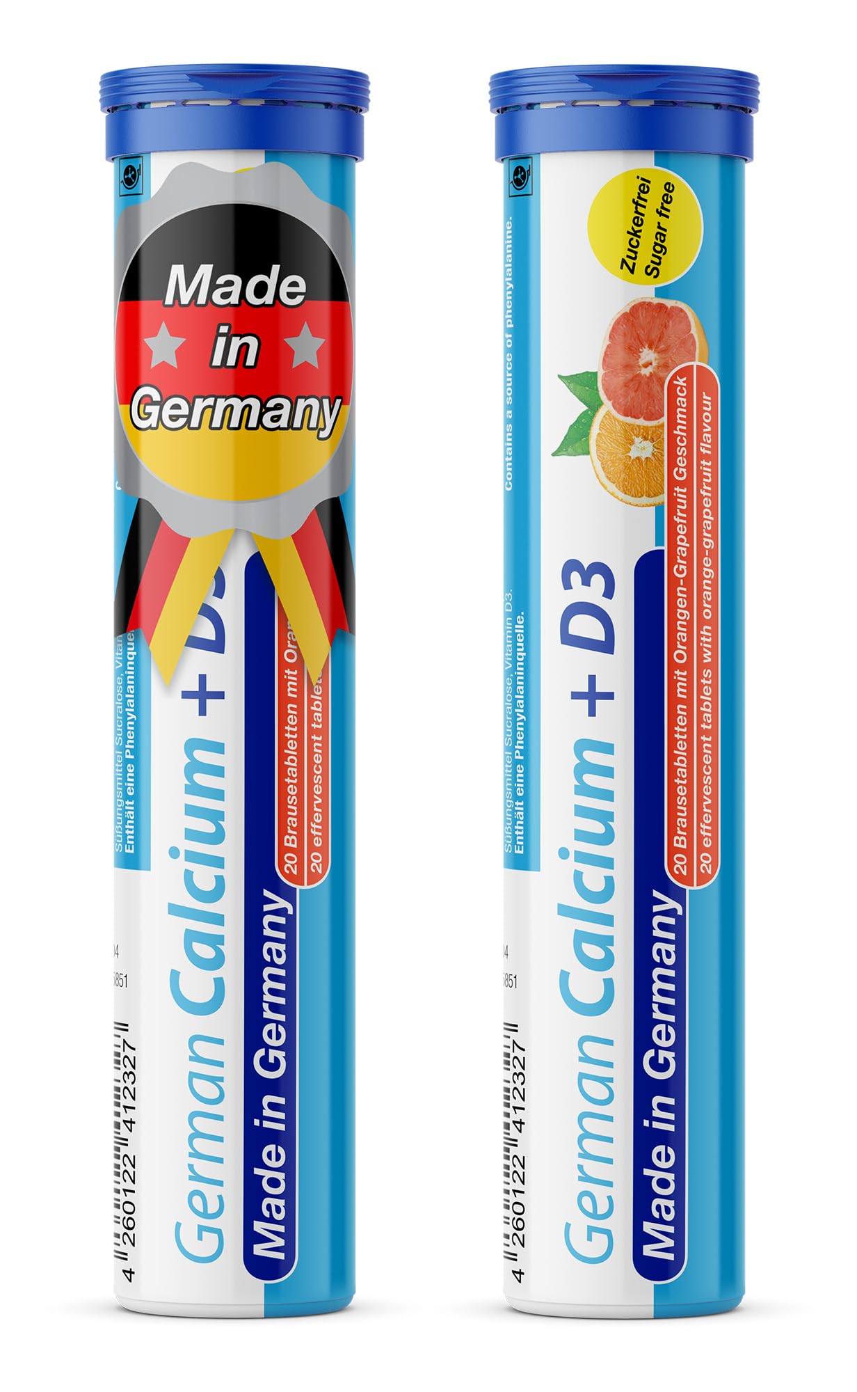 Calcium + Vitamin D3-2 x 20 effervescent Tablets - Orange-Grapefruit Flavor - T&D Pharma German Calcium + D3 - Made in Germany