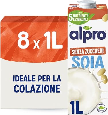 SENZA ZUCCHERI, Bevanda alla SOIA, Naturalmente Senza Lattosio, con Vitamine B2, B12 e D2 - 8 confezioni x 1 Litro