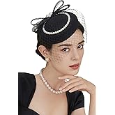 BABEYOND Veil Fascinator Hat for Women - Tea Party & Kentucky Derby - Pillbox Hat with Feather & Pearl