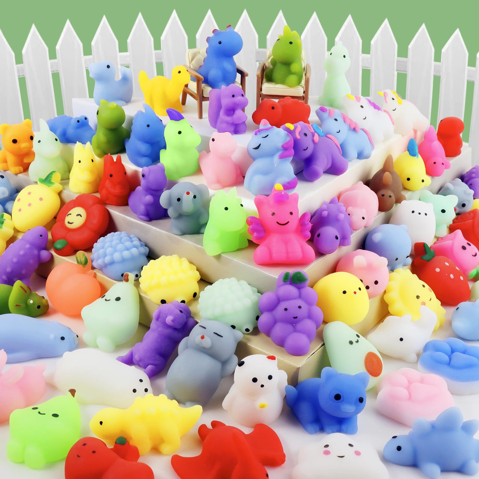 Photo 1 of 130Pcs Mochi Squishy Toys, Mini Kawaii Squishies Stress Relief Fidget Toys Bulk for Kids Party Favors, Birthday Gifts, Easter Egg Fillers, Valentines Goodie Bags ,Christmas Stocking Stuffers