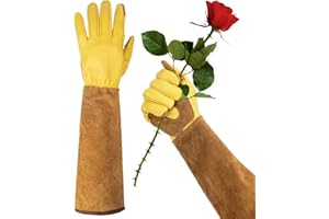 WOHEER Long Gardening Gloves for Women Thorn Proof,Rose Pruning Cowhide Leather Garden Gloves for Cactus, Rose and Blackberry
