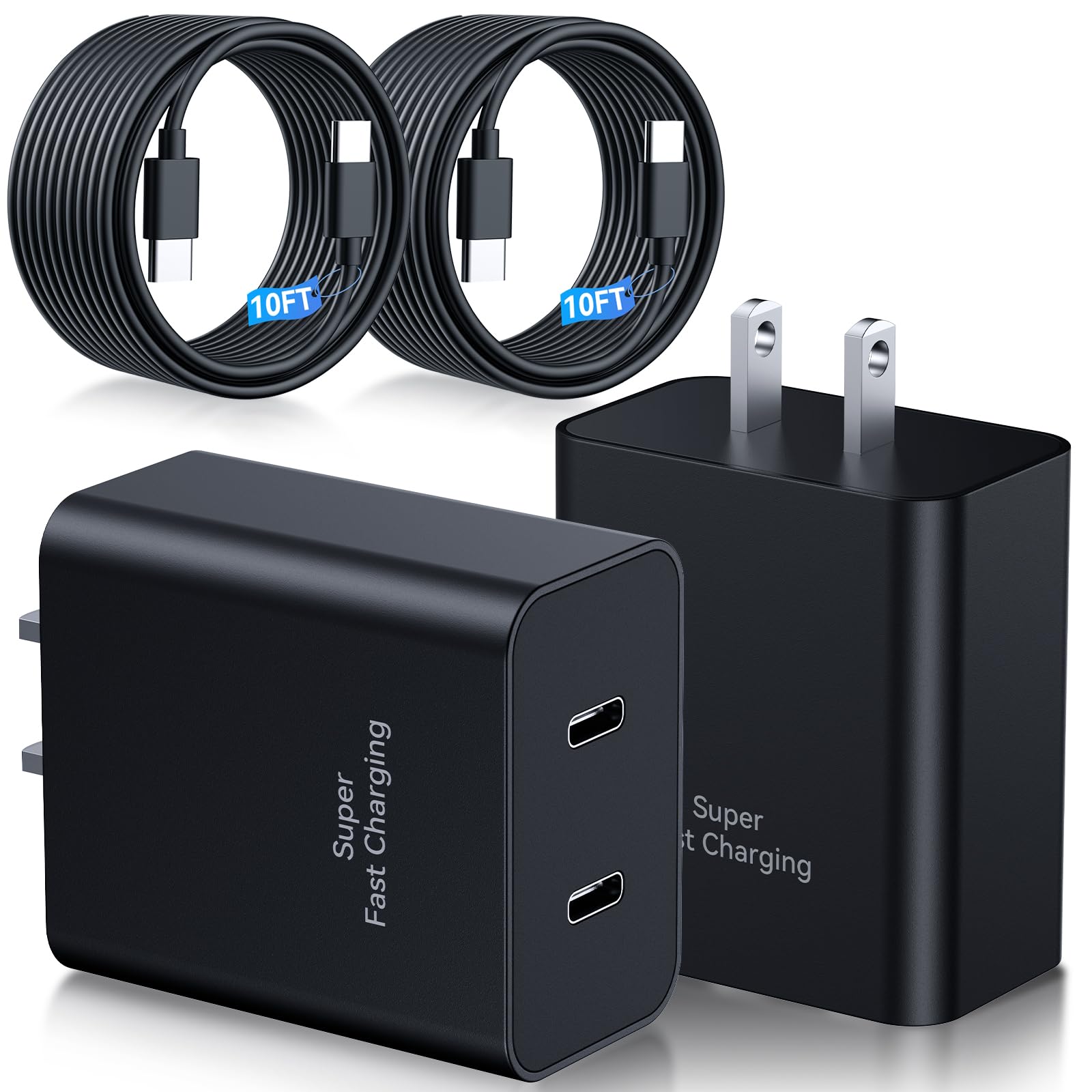 45W Samsung Super Fast Charger,2Pack Dual Port Samsung Charger Fast Charging,Quick Double Type C Android Phone Charger Block 10FT Long USB C Cable for Samsung Galaxy S26 Ultra/S26+/S25/S24/S23/S22/S21