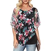 Cestyle Womens Flowy Blouses Dressy Casual Shirts Lightweight Mesh Poncho Tops