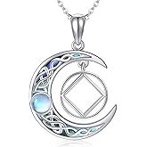 YAFEINI AA NA Gift Necklace Sterling Silver Alcoholics Anonymous Recovery Symbol Necklace Crescent Crystal AA Sobriety Jewelry for Women Men