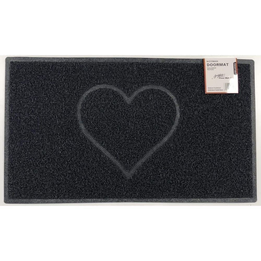 Nicoman Heart Shape Embossed Entrance Door Mat Non Slip Dirt Trapper PVC Spaghetti Mat with Rubber Base, Jet Washable Quick Drying Doormat Drainage Outdoor Use Only - (Small, Black, 60 x 40cm)