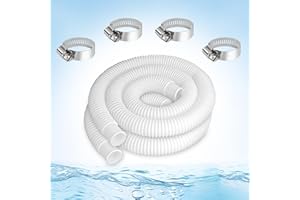 KUMATER 1-1/2-InchPool Hoses for Intex Pool Skimmer Surface Skimmer Pool Pump Pool Filter, 1.5” x 59” Pump Hoses Tubes for Above Ground Pool Sand Filter, 2 Pack with 4 Hose Clamps (White -2 Pack)