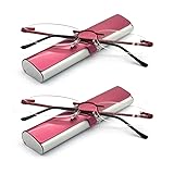 EYE-ZOOM 2 Pack Metal Rimless Reading Glasses with