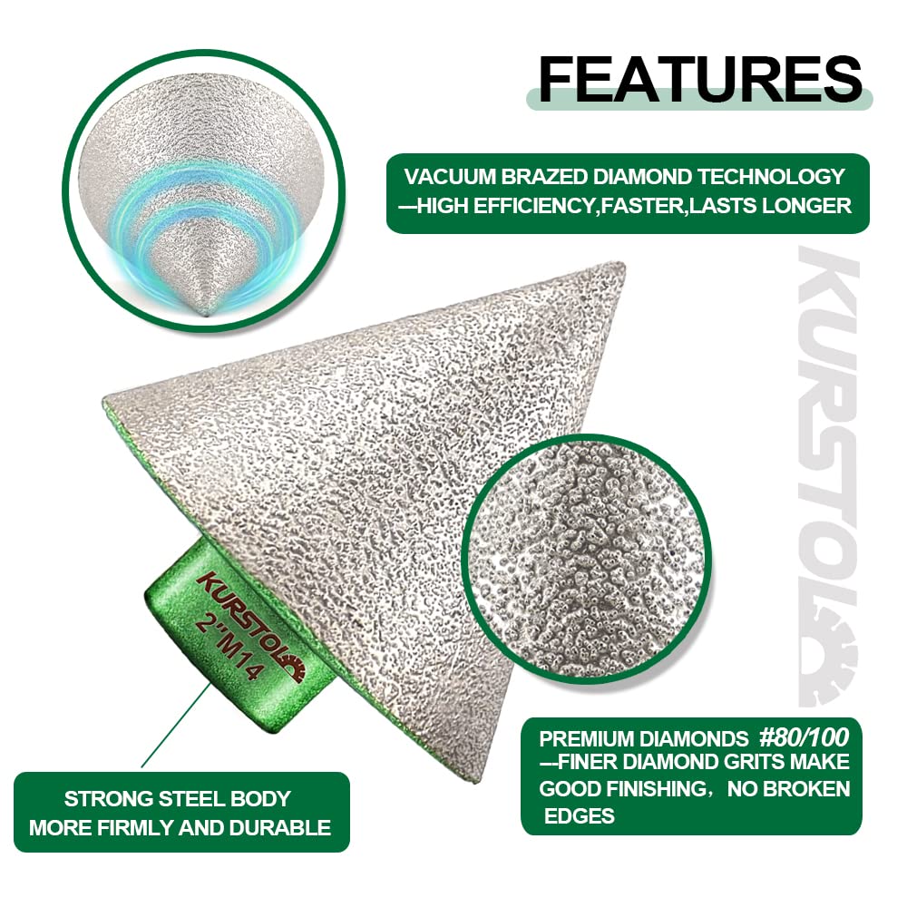Diamant Fliesenbohrer Set - KURSTOL Diamantbohrer 6/8/10/20/32/35/55/68/100MM+20MM Fingerfräs Bit+50MM Fasenbits+125MM Trennscheibe+Dreiecks Adapter für Porzellan Keramik Fliesen Granit Marmor 8