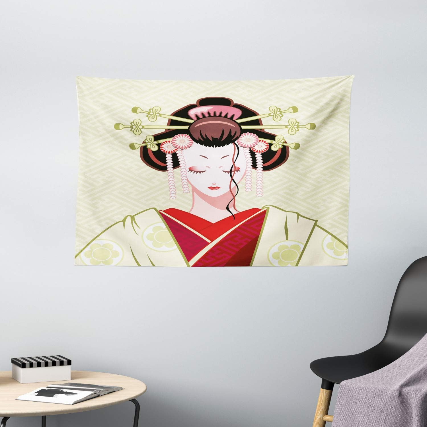 Tapestry Japanese Style Wall Hanging Geisha Scenery for Living Room