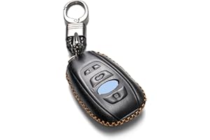 Vitodeco Leather Smart Key Fob Case Cover Compatible with Subaru Forester, Impreza, Outback, WRX, BRZ, XV Crosstrek, Ascent, Solterra 2014 - 2025 (4-Button, Black)