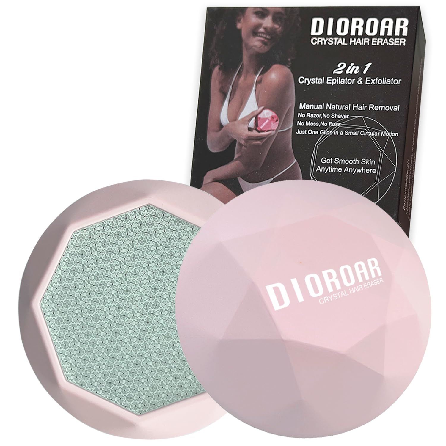DIOROAR Crystal Hair Eraser for Women,Upgraded Painless Crystal Hair Remover Diamond,Effective Nano Glass Hair Removal Stone Exfoliation without Shaver,Natural Epilator for Silky Skin(Pastel Pink)