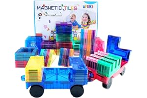 AFUNX Magnetic Tiles,102PCS Magnetic Building Blocks 3D Clear Construction Playboards, Inspiration, Creativity Beyond Imagination, Educational Magnet Toy Set for Kids with 2 Cars