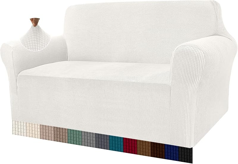 Granbest High Stretch 2 Seater Sofa Cover Creamy White Jacquard Slipcover