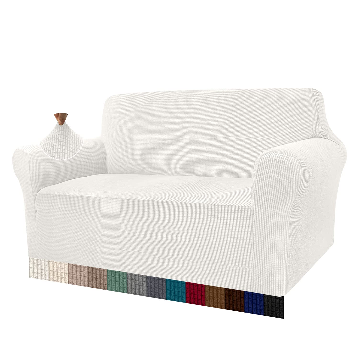 Granbest High Stretch Sofa Covers 2 Seater Super Soft Loveseat Cover Universal Couch Covers Jacquard Sofa Cover for Dogs Non Slip Furniture Protector Machine Washable (2 Seater, Creamy White)