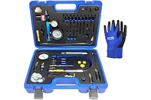 ZKTOOL 46PCS Compression and Leakage Test Kit Petrol & Diesel Dual Gauge Engine Compression Tester Kit Automotive Cylinder Leak Down Tester Kit for HDI, TDCi, Pumpe Duse Engine，0-725PIS