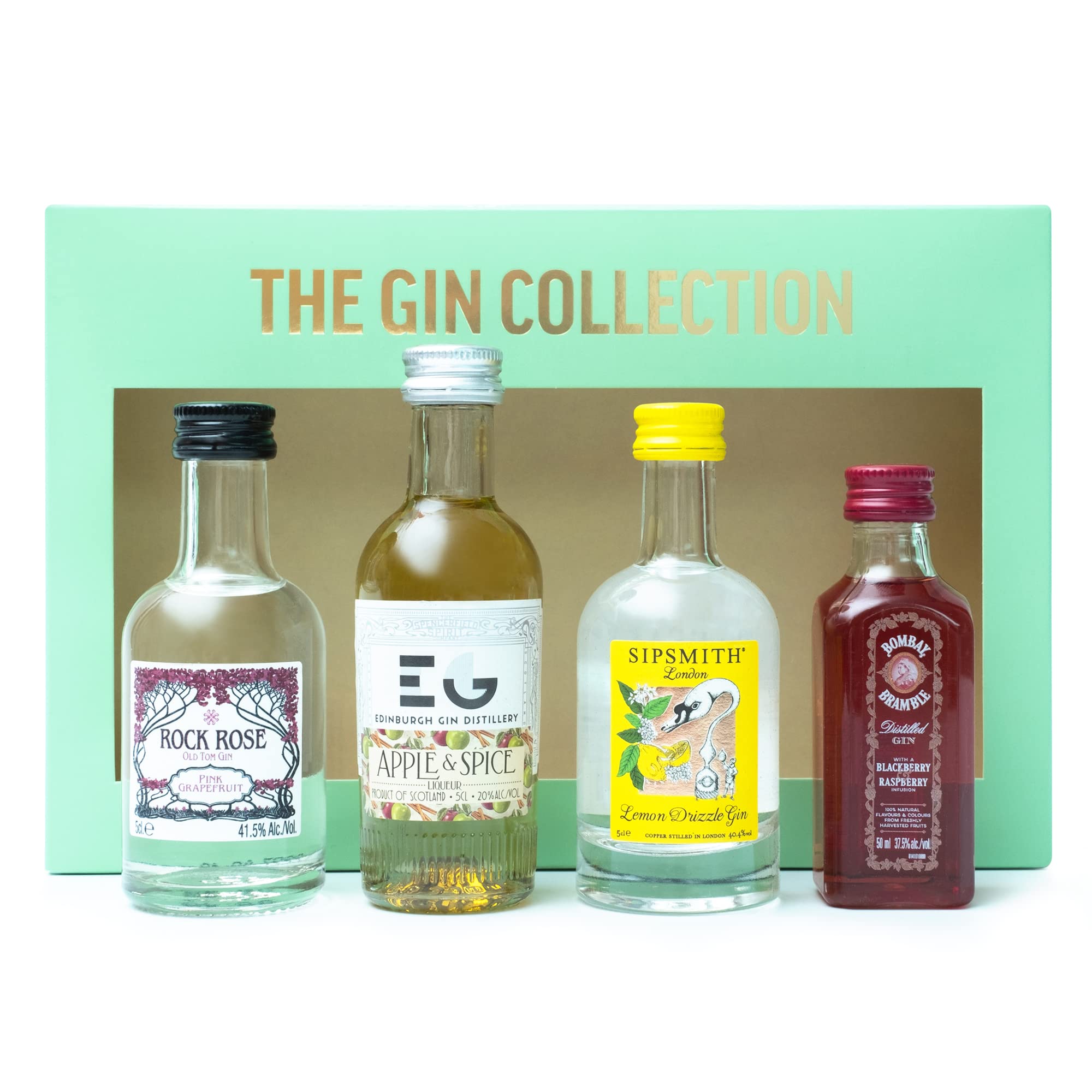 Gin Gift Set - Flavoured Alcohol Miniatures, Edinburgh Gin Apple & Spice, Rock Rose Pink Gin, Sipsmith Lemon Gin, Bombay Bramble Blackberry & Raspberry 4x 5cl, Birthday Gin Gifts for Women and Men