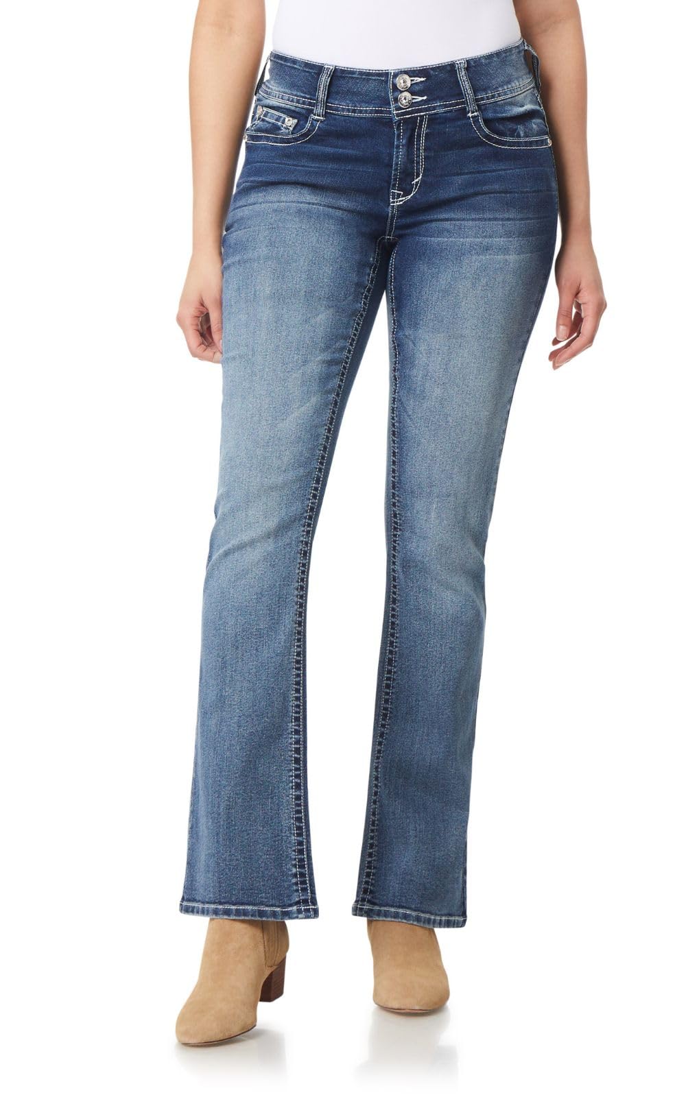 WallFlower Bling Back Pocket Bootcut Jeans for Women, Luscious Curvy Fit, Embellished Mid-Rise Insta Stretch Denim, Farrah, 1 Image